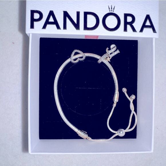 Brand New .925 Pandora Moments Snake Chain Slider Bracelet & 2 Charms Sweet 16 - Picture 2 of 8